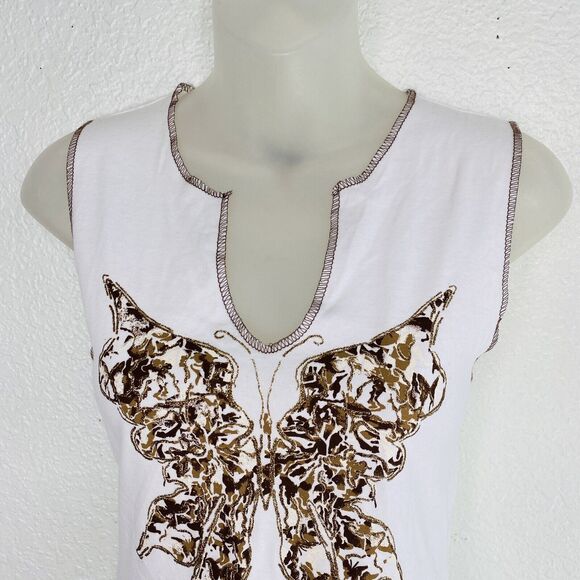 Fader Y2K Tank Top Womens Large Butterfly Glitter Sparkle Tee 2000s Vintage - Picture 4 of 9